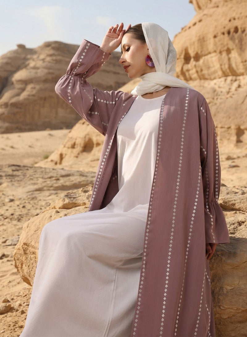 ISHIN Pink thread embroidered Abaya with Hijab - Image 2